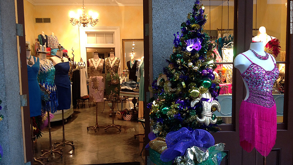 Businesses are decked out in purple, green and gold for Carnival.