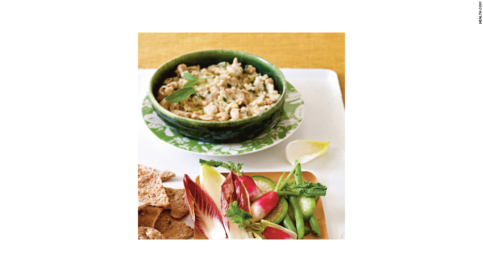Mashing cannellini beans with olive oil, garlic and sage creates the same creamy consistency as sour-cream-based dips, for 320 calories. &lt;strong&gt;Try this recipe:&lt;/strong&gt; &lt;a href=&quot;http://www.health.com/health/recipe/0,,10000001918604,00.html&quot; target=&quot;_blank&quot;&gt;White bean dip&lt;/a&gt; 