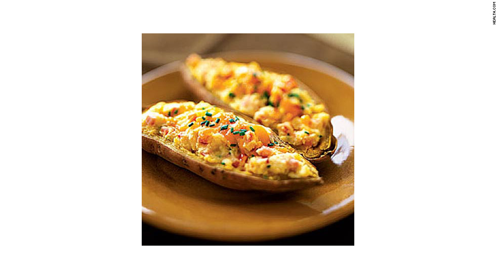 Get a boost of beta-carotene and cut out much of the fat in traditional recipes with this shortcut to classic twice-baked potatoes. A serving is 341 calories. &lt;strong&gt;Try this recipe:&lt;/strong&gt; &lt;a href=&quot;http://www.health.com/health/recipe/0,,10000001046786,00.html&quot; target=&quot;_blank&quot;&gt;Twice-baked sweet potatoes&lt;/a&gt; 