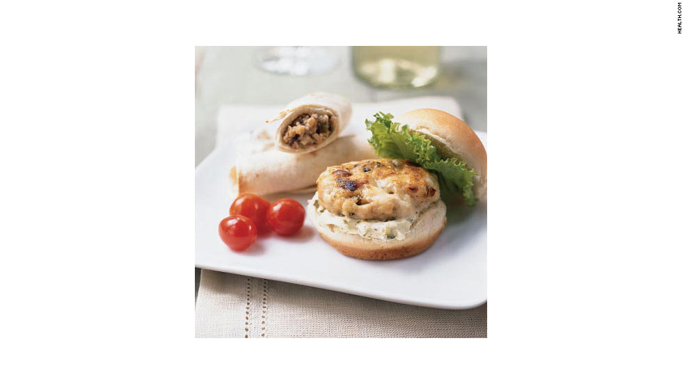 Garlic powder, ground turkey and Gorgonzola cheese make these 169-calorie miniburgers the perfect protein-packed finger foods. &lt;strong&gt;Try this recipe:&lt;/strong&gt; &lt;a href=&quot;http://www.myrecipes.com/recipe/mini-turkey-burgers-with-gorgonzola-10000001545755/&quot; target=&quot;_blank&quot;&gt;Mini turkey burgers&lt;/a&gt;