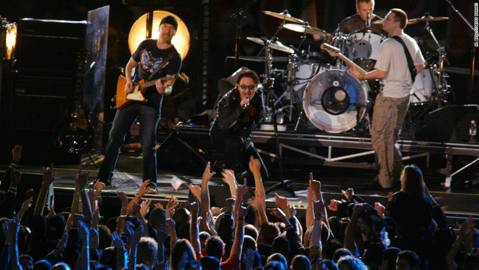 At the first Super Bowl after September 11, U2 performed a tribute to those lost in the attacks. As the band played &quot;MLK,&quot; the names of victims appeared on a screen. The show ended with a stirring version of &quot;Where the Streets Have No Name,&quot; and Bono revealing the American flag in the lining of his jacket.