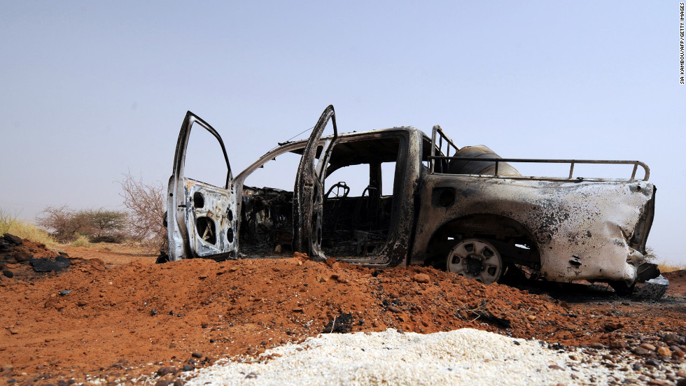 French air strikes destroyed this vehicle outside the northern Malian city of Gao.