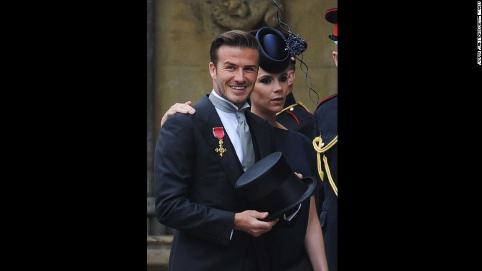 David and his wife, Victoria, arrive at the wedding of Prince William and Kate Middleton at Westminster Abbey in 2011.