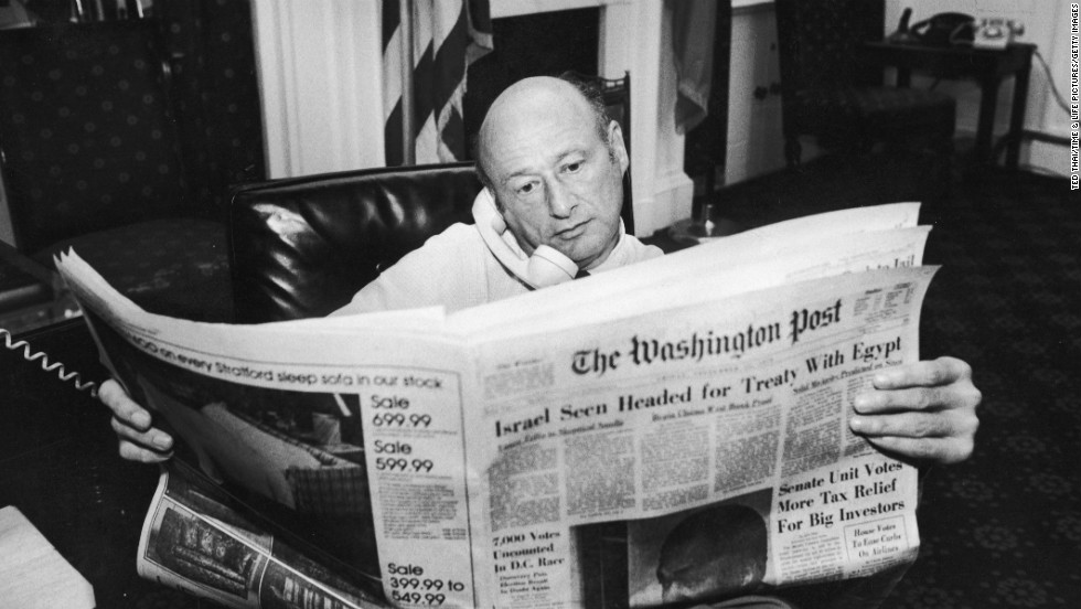 Koch reads The Washington Post during a newspaper strike in New York in 1978.