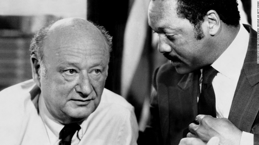 Koch at a July 1986 press conference at City Hall with Jesse Jackson.