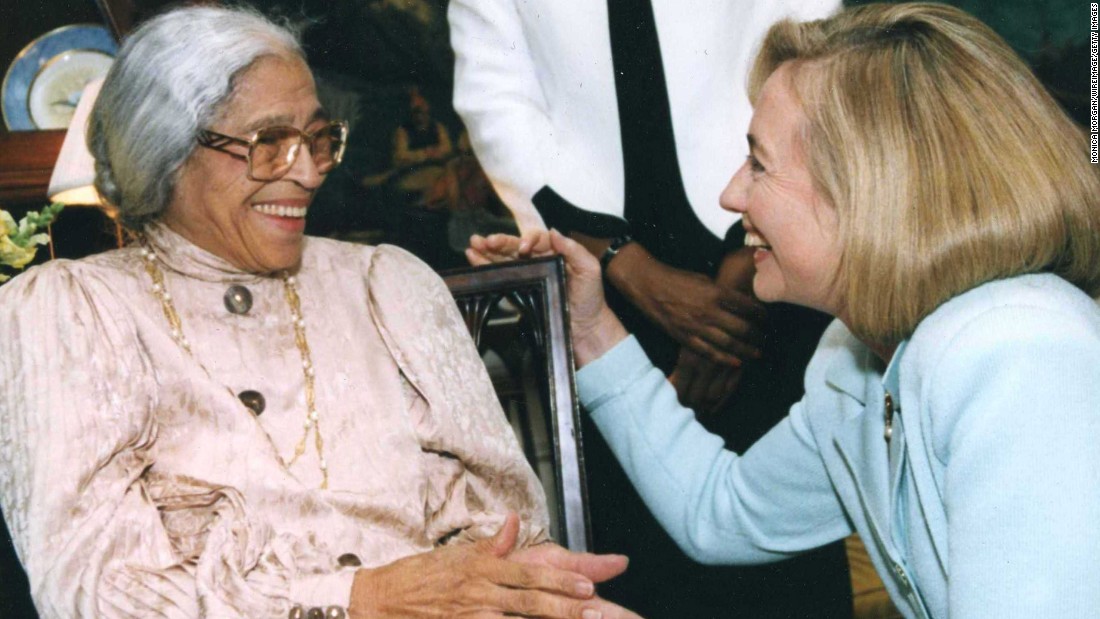 Hillary Clinton greets Parks at the White House in 1990.