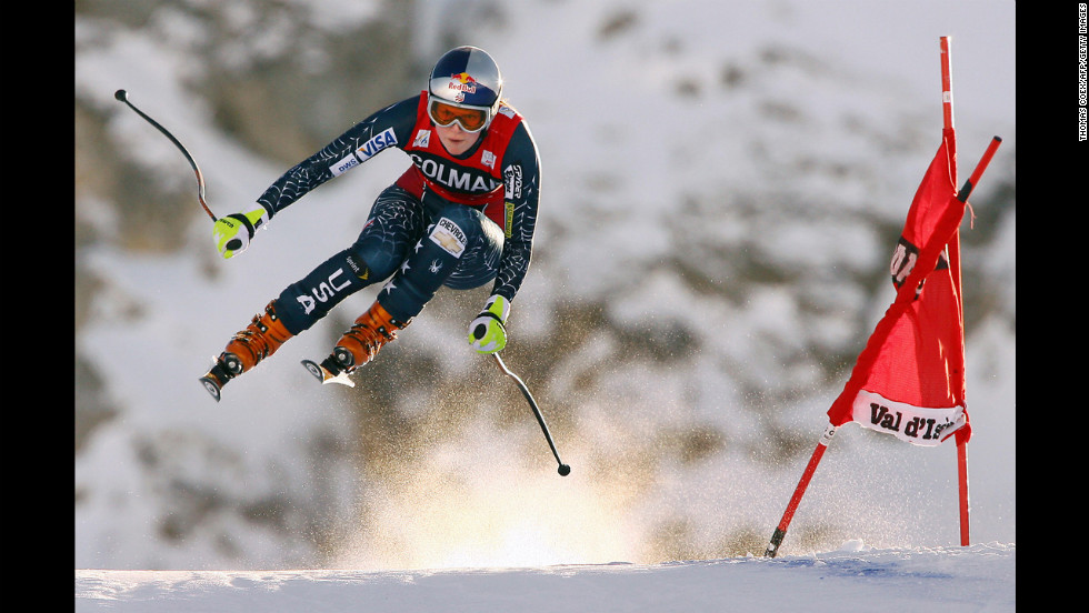 Kildow catches air during the women&#39;s downhill World Cup in Val d&#39;Isere, France, on December 20, 2006.