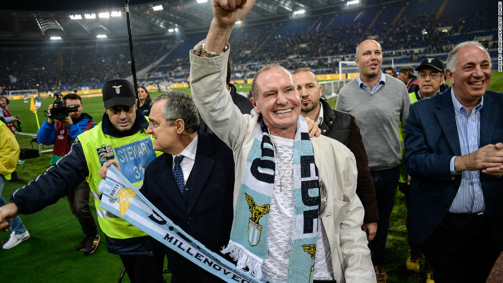 Paul Gascoigne was feted by Lazio fans when he returned to the Italian club for a fixture against another former club Tottenham last year.