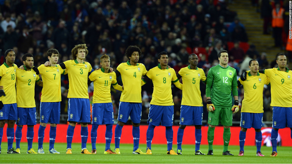 Brazil captain David Luiz, fourth from the left, is confident La Selecao can win the World Cup when it is staged in the South American country for just the second time next year.