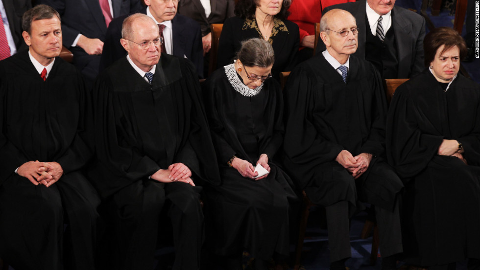 Chief Justice John G. Roberts Jr., Associate Justice Anthony M. Kennedy, Associate Justice Ruth Bader Ginsburg, Supreme Court Justice Stephen Breyer and Associate Justice Elena Kagan attendedthe 2012 State of the Union address.