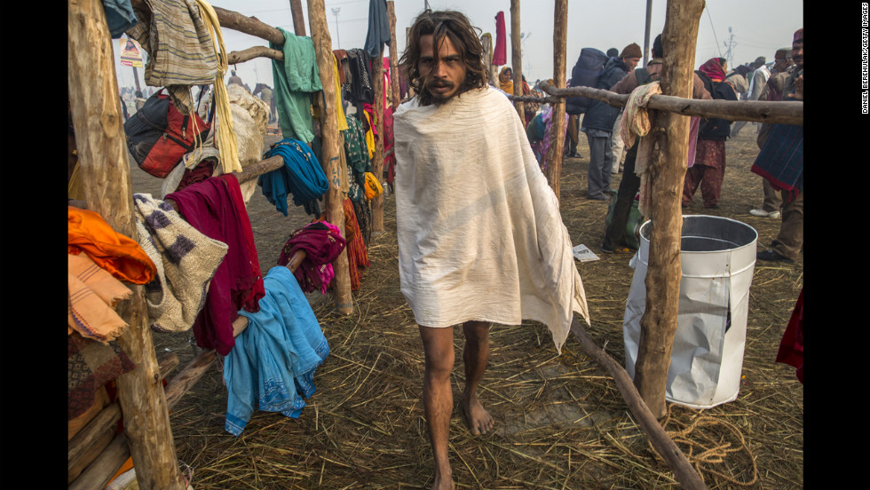 A Sadhu makes his way toward the banks of Sangam on January 15.