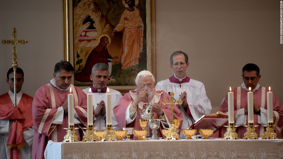 Benedict celebrates Mass during a visit to San Patrizio al Colle Prenestino parish on the outskirts of  Rome in December 2012. 
