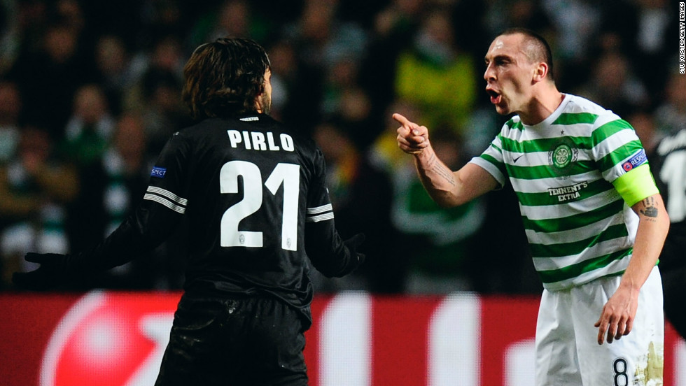 Celtic captain Scott Brown rages at Juventus playmaker Andrea Pirlo during the high octane clash. Pirlo, who played a starring role in Italy&#39;s run to the World Cup Final last year, was outstanding once again at the heart of the Juventus midfield.