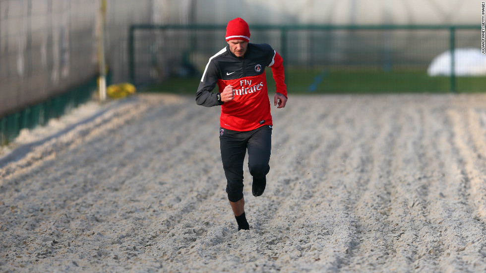 Beckham takes to the sand as he steps up his training regime. Running on sand has several long-term benefits which includes strengthening the lower body muscles, burning more calories and is supposed to be easier on the joints as opposed to grass.