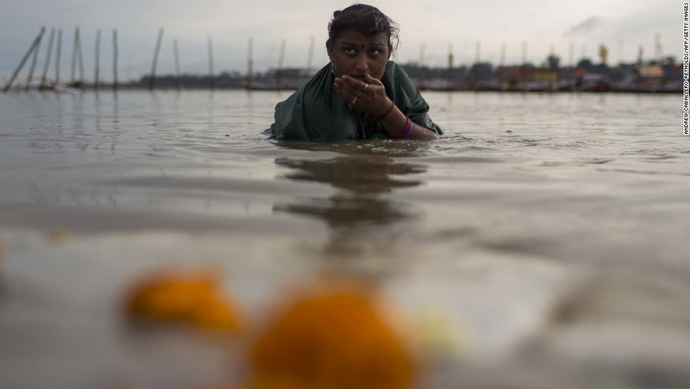 A Hindu devotee bathes in the Sangam on February 16.