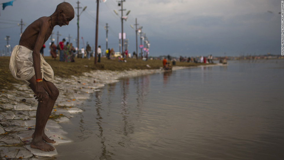 A Hindu man prepares to bathe in the Sangam on February 16.