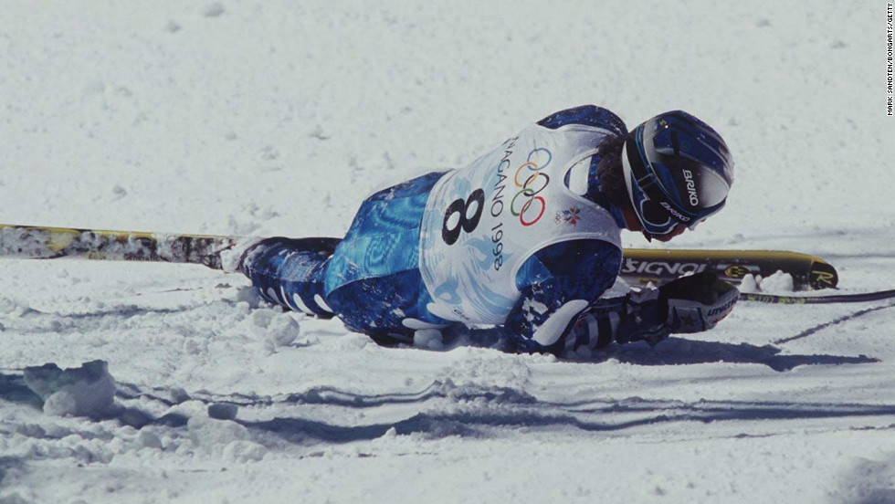 Tomba&#39;s bid for gold in the giant slalom at the 1998 Winter Olympics in Nagano was ended by a fall.