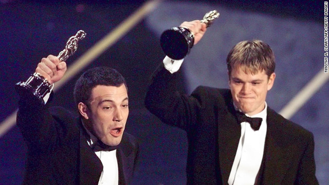 Ben Affleck and Matt Damon with their Oscar for &quot;Good Will Hunting&quot; in 1998. (Photo credit should read TIMOTHY A. CLARY/AFP/Getty Images)