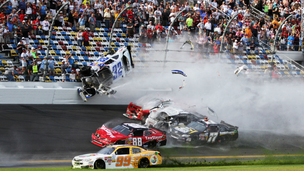 Larson&#39;s car went airborne after the initial impact.
