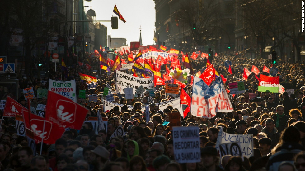 Demonstrators protest on February 23, in Madrid.