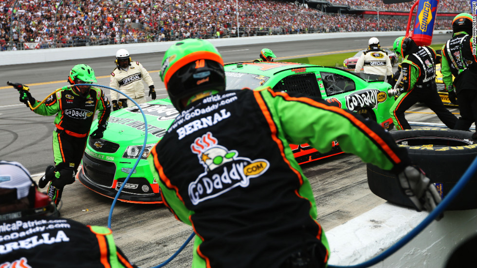 No. 10 Danica Patrick pits during the Daytona 500. She made history when she became the first woman to &lt;a href=&quot;http://www.cnn.com/2013/02/17/sport/daytona-500-qualifying/index.html&quot;&gt;secure the pole position&lt;/a&gt; for the race.