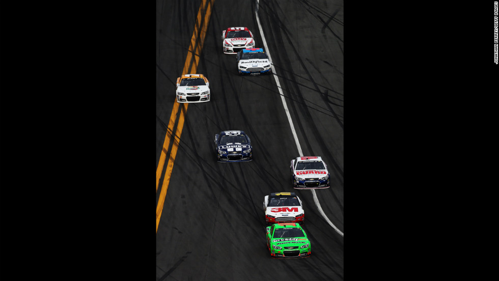 Danica Patrick leads the field during the Daytona 500. She became the first woman to lead a lap in the race.