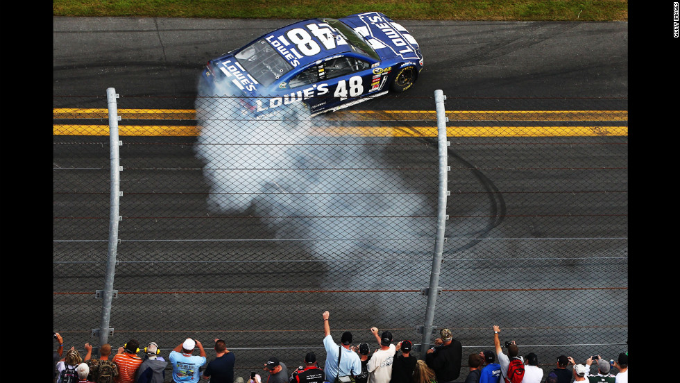 Jimmie Johnson celebrates his Daytona 500 win.