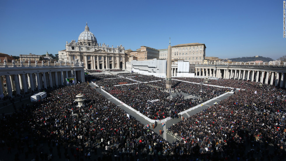 The faithful fill St. Peter&#39;s Square as Pope Benedict XVI attends his last public audience on Wednesday, February 27, in Vatican City.  Benedict&#39;s decision to resign earlier this month caught a lot of Vatican watchers, apparently even some in his inner circle, off-guard.