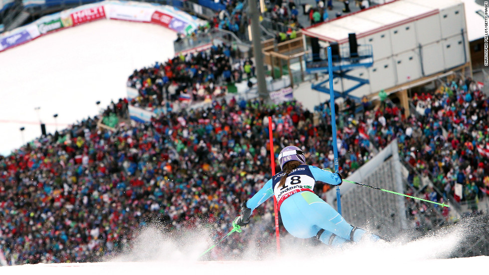 Maze tackles the steep slopes of Schladming, where she made history as the first Slovenian to win a title.