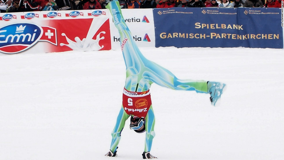 Maze shows her gymnastic talents with an impromptu cartwheel at a World Cup event in Germany. 