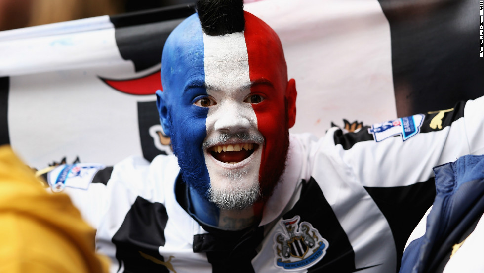 A Newcastle fan shows his support for the club&#39;s French foreign legion at the club&#39;s home game against Southampton in February.