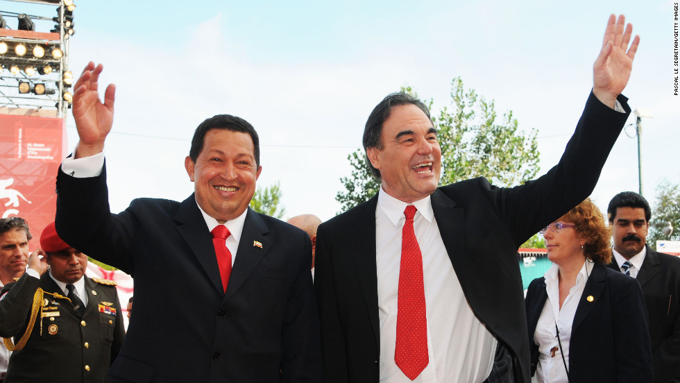 Director Oliver Stone and Chavez attend the &quot;South of the Border&quot; premiere during the 66th Venice Film Festival on September 7, 2009, in Venice, Italy.