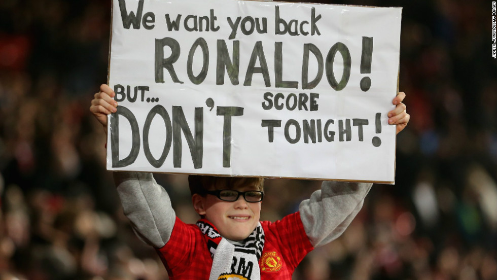 A young fan sums up the mood at Old Trafford as former favorite Ronaldo returns to Old Trafford.