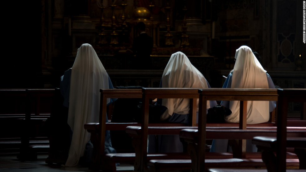 Nuns pray inside St. Peter&#39;s Basilica on March 10.