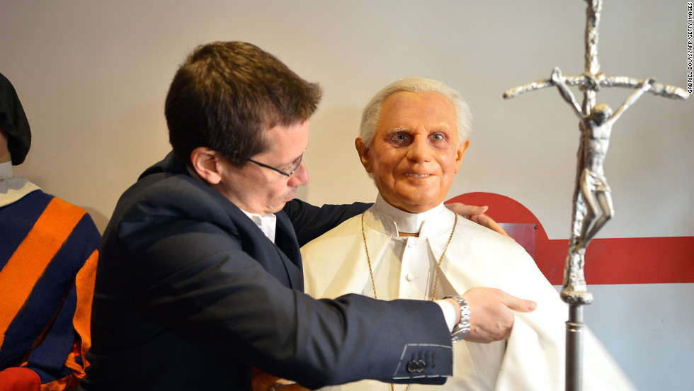 Fernando Canini, administrator of the Museo delle Cere (wax museum), prepares the figure of Pope Benedict XVI at the museum on March 11 in Rome. 