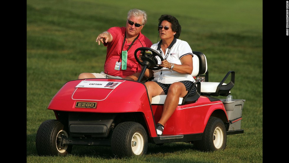 Golfer Nancy Lopez and World Series MVP Ray Knight were married for 27 years before splitting up in 2009. Pictured, Lopez and Knight watch a game in Carmel, Indiana,  September 2005.