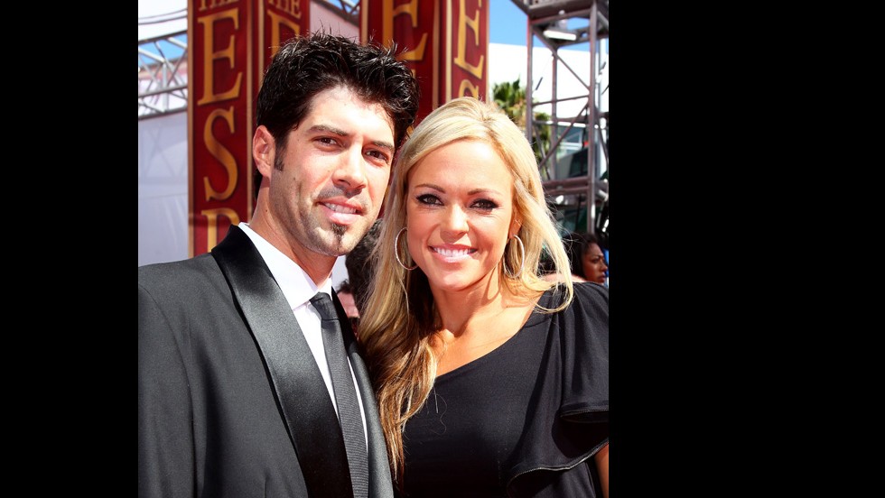Olympic softball pitcher Jennie Finch married professional baseball pitcher Casey Daigle, and have a son, Ace, together. Pictured, Daigle and Finch arrive at the ESPY Awards on July 14, 2010, in Los Angeles, California.