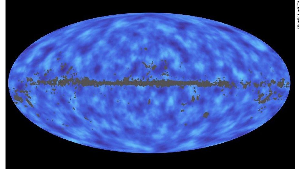 The Planck mission has given scientists insights into the distribution of matter in the universe. Normal matter, what we are made of, is only a small fraction. Dark matter, which does not interact with light, is in more abundance than we thought, based on Planck data. This map shows areas with more mass as darker and areas with less mass as lighter.