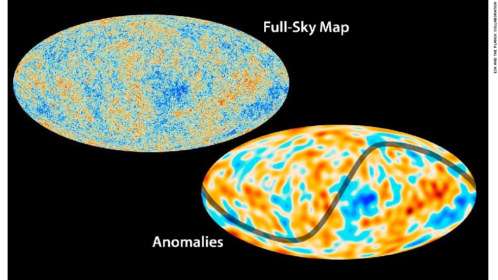 The Planck mission has created a map of the oldest light in our universe, called the cosmic microwave background. The results fit well with what we know about the universe and its basic traits, but some unexplained features are observed. One anomaly is that the variations in temperature are not uniform throughout the sky, as shown here.