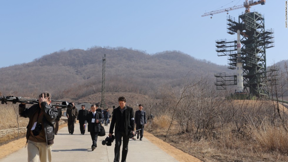 In April 2012, Pyongyang launched a long-range rocket that broke apart and fell into the sea. Here, the UNHA III rocket is pictured on its launch pad in Tang Chung Ri, North Korea.