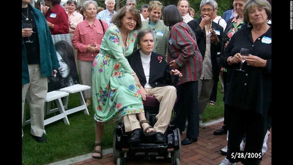 Spyer proposed to Windsor again after hearing that she had only a year to live, and they married again in 2007 in Toronto. Pictured, Windsor and Spyer at a gathering in May 2005.