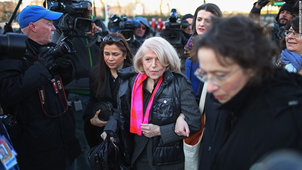 Windsor, 83, arrives at the Supreme Court on Wednesday, March 27, in Washington. The Supreme Court heard arguments in the case of Edith Schlain Windsor, in Her Capacity as Executor of the Estate of Thea Clara Spyer, Petitioner v. United States, the second case about same-sex marriage this week.