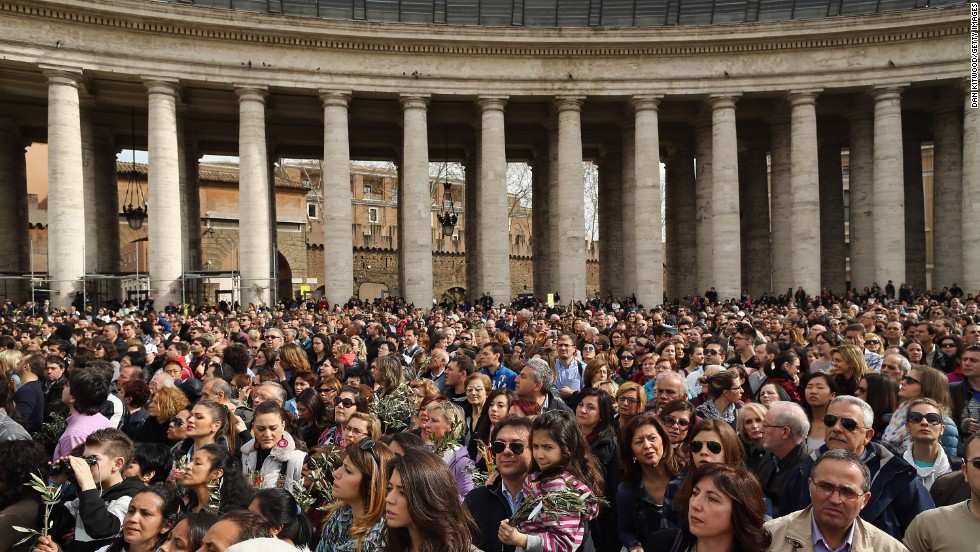 Crowds gather as Pope Francis delivers his blessing on Palm Sunday, March 24.