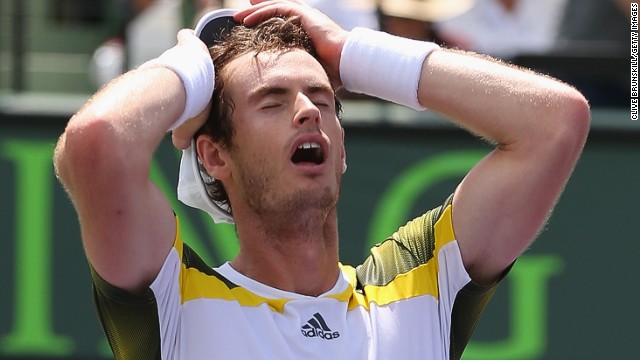 A relieved Andy Murray celebrates his victory in the Miami Masters final against Spain&#39;s David Ferrer at Crandon Park.