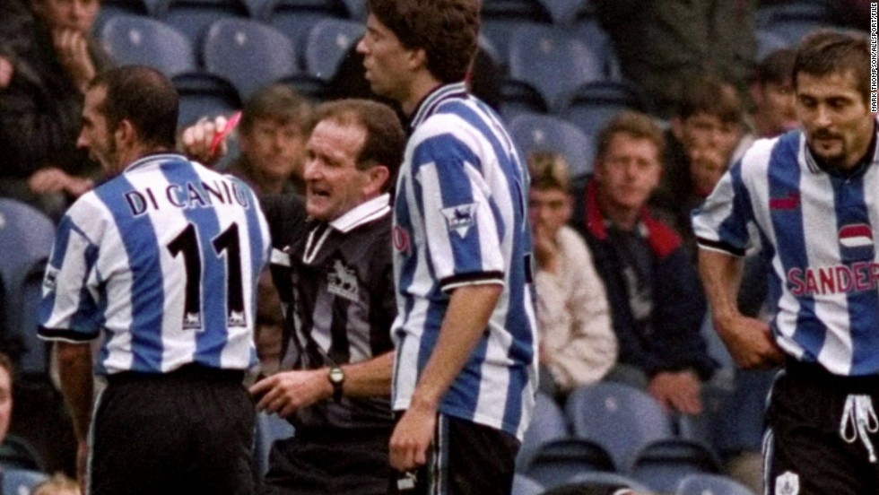His first English club was Sheffield Wednesday, where he received an 11-match ban after pushing referee Paul Alcock to the ground when he was sent off during a Premiership match against Arsenal on September 26, 1998.