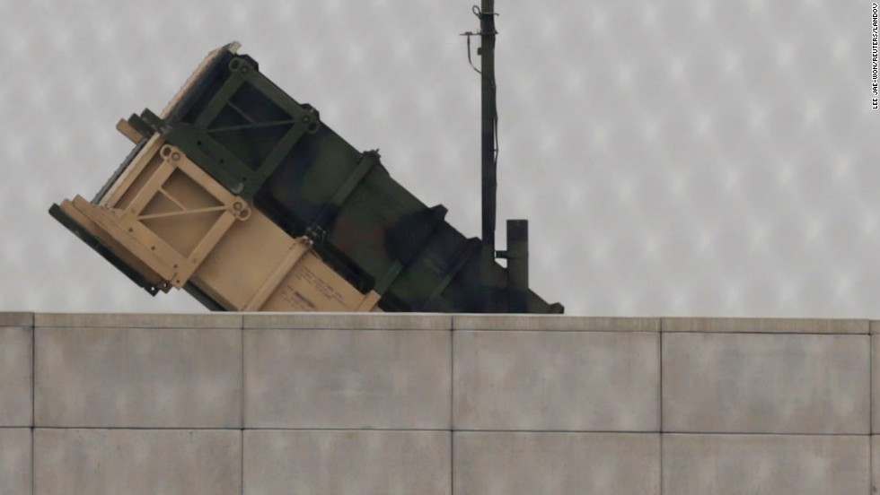 A U.S. Army Patriot missile battery is visible at the U.S. Osan Air Base in South Korea on Friday, April 5.