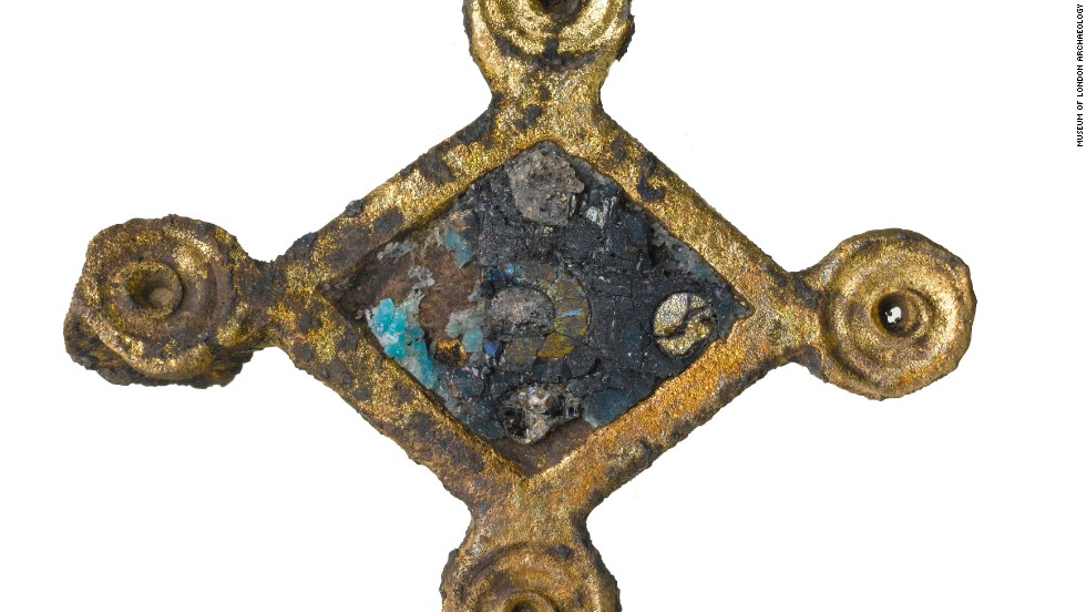 Roman copper-alloy plate brooch with blue enameling.
