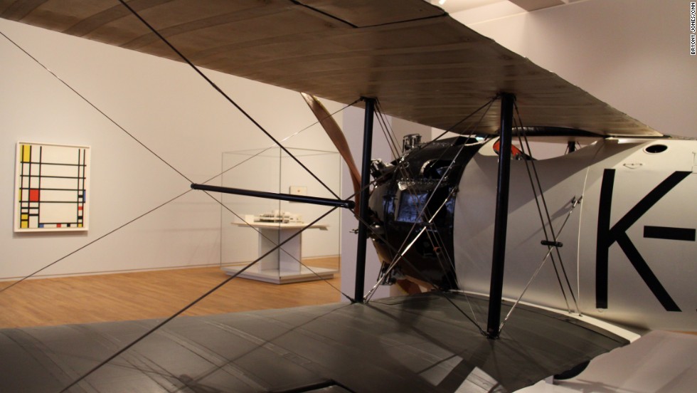 In the 20th Century galleries, Fritz Koolhoven&#39;s FK 23 Bantam plane sits alongside a painting by Piet Mondrian, both items considered the height of modernity in their era.