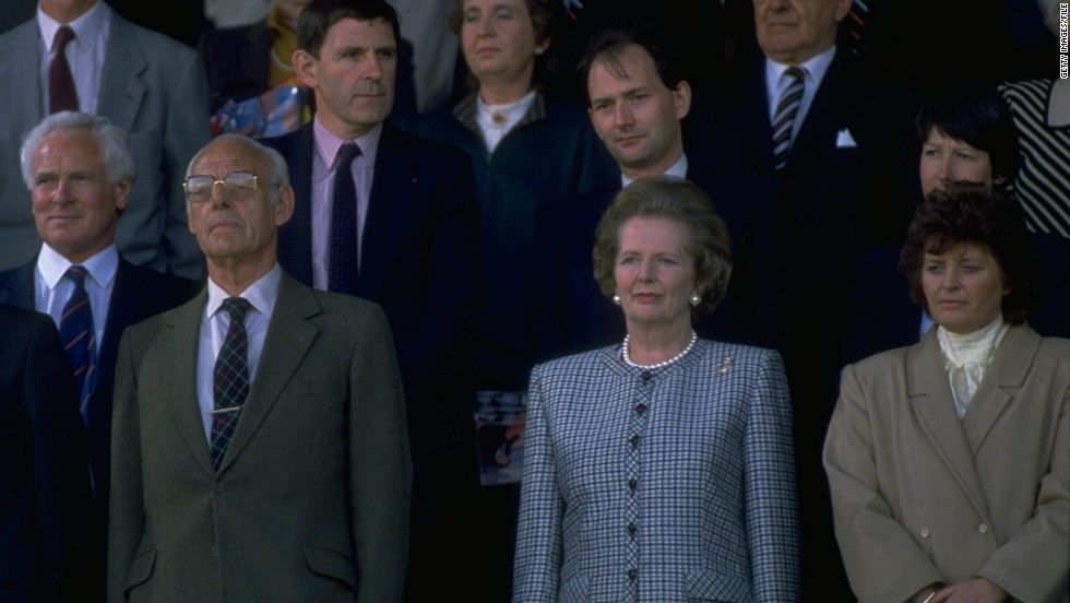 During her three terms in office, soccer experienced its darkest days. Hooliganism was rife, stadiums in a poor shape. Thatcher responded with draconian measures to stamp out the problem, forever alienating many soccer fans. In this picture she is attending the 1988 Scottish Cup final. Several figures within soccer suggested that this weekend&#39;s matches should see a minute silence before kick-off, which prompted a furious reaction from fans.