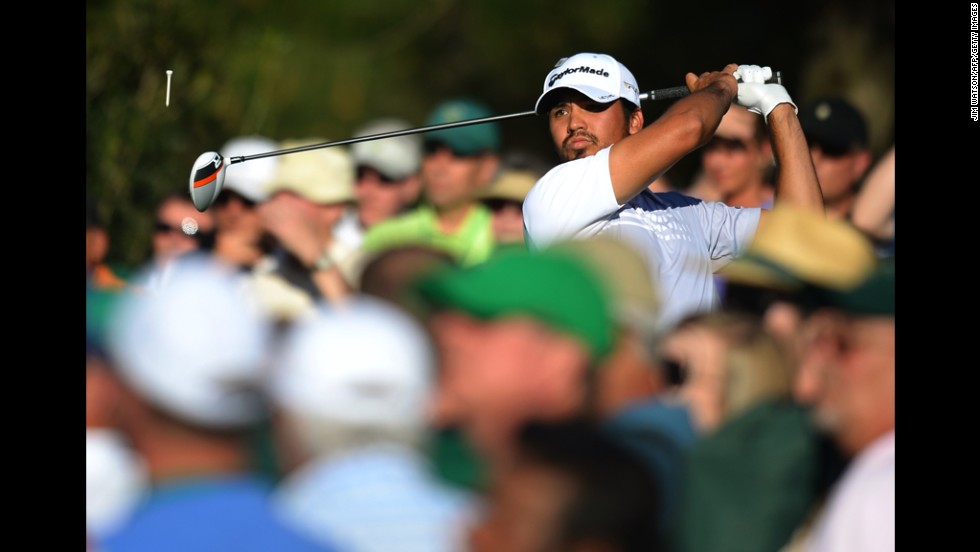 Jason Day of Australia tees off during the third round.